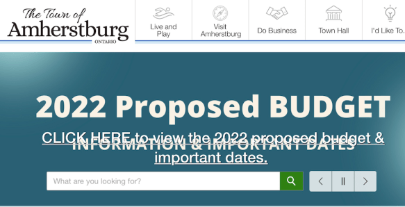 screen shot of difficult to read town of amherstburg website