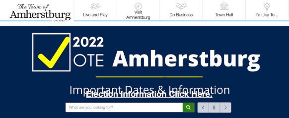 screenshot of Amherstburg town website with difficult to read text over text