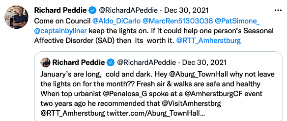 Richard Peddie tweet about extending river lights