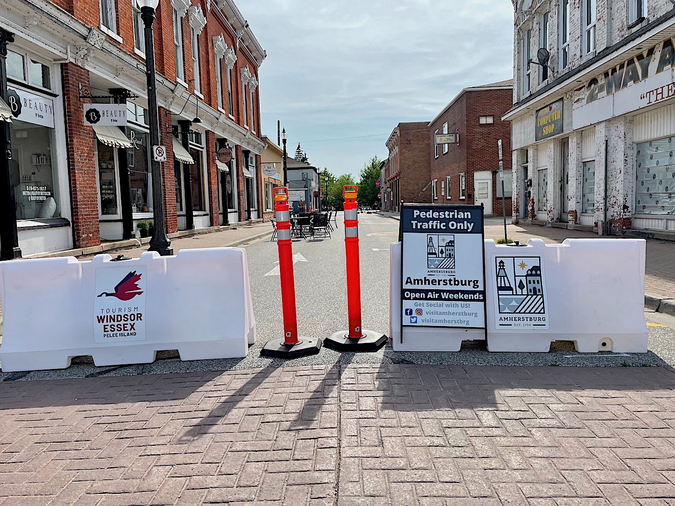 barriers to Murray Street in Amherstburg, Ontario during the weekends of summer months