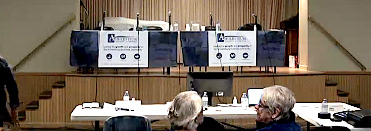 stairs leading up to stage in hall for municipal candidate night in Amherstburg, Ontario 2022